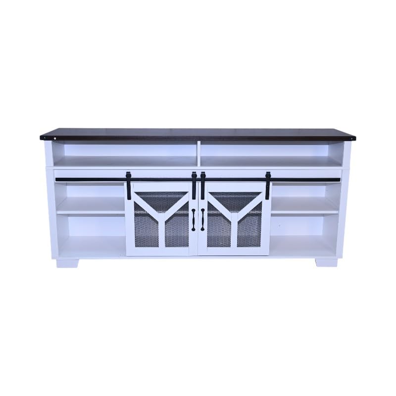 White Walnut Media Storage Cabinet with LED Light Strips Z8471