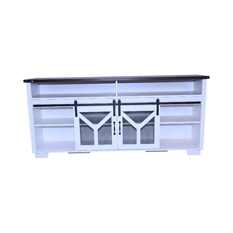 White Walnut Media Storage Cabinet with LED Light Strips Z8471