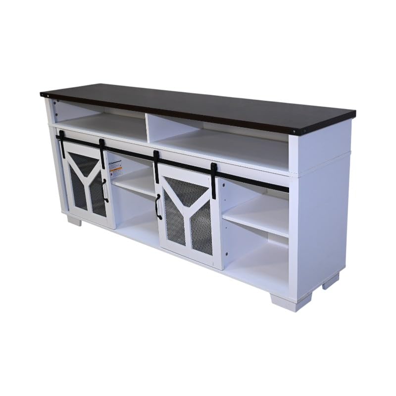 White Walnut Media Storage Cabinet with LED Light Strips Z8471
