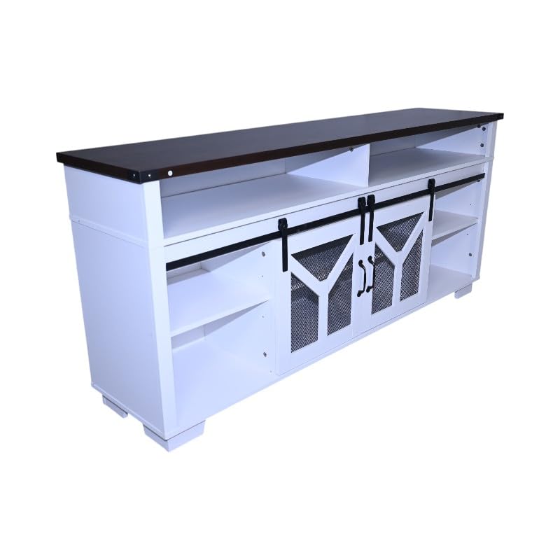 White Walnut Media Storage Cabinet with LED Light Strips Z8471