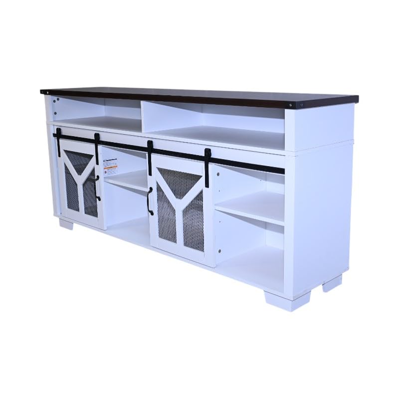 White Walnut Media Storage Cabinet with LED Light Strips Z8471