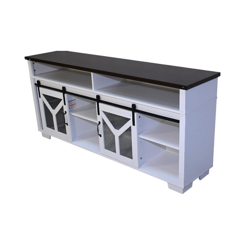White Walnut Media Storage Cabinet with LED Light Strips Z8471