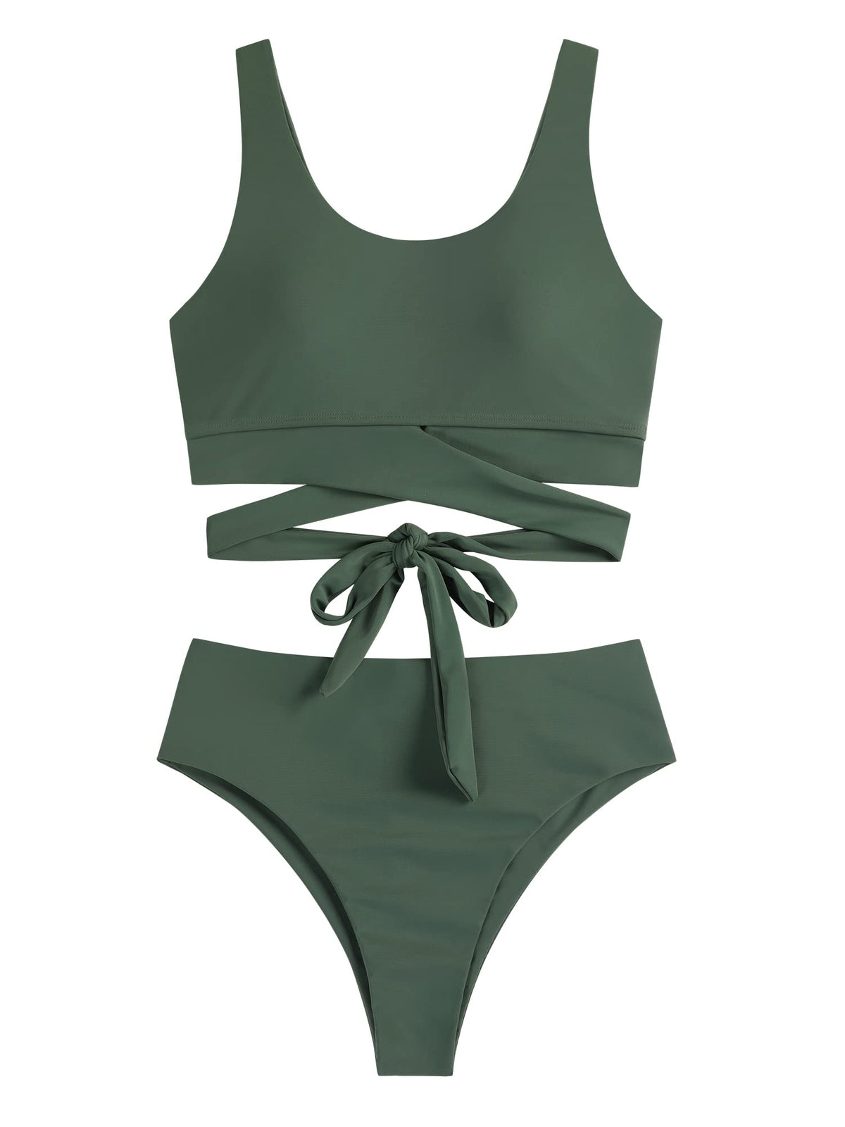Scoop Neck High Waisted Two Piece Bikini Set L45844