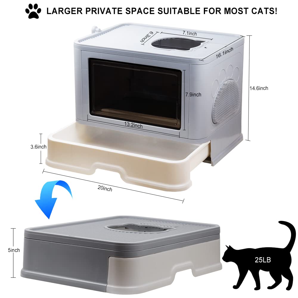 Foldable Top Entry Cat Litter Box with Lid and Scoop, Grey E9992