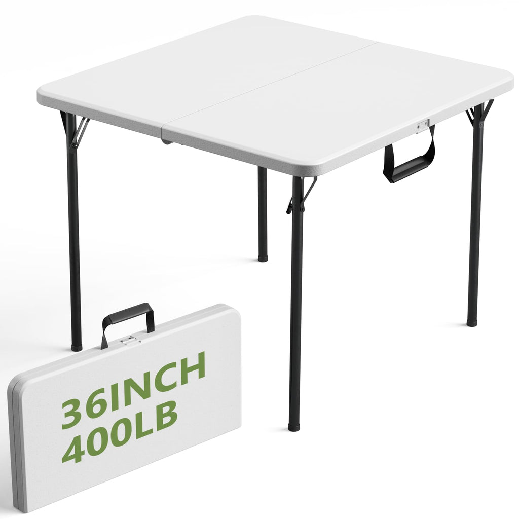 36" White Folding Card Table with Carrying Handle A32125