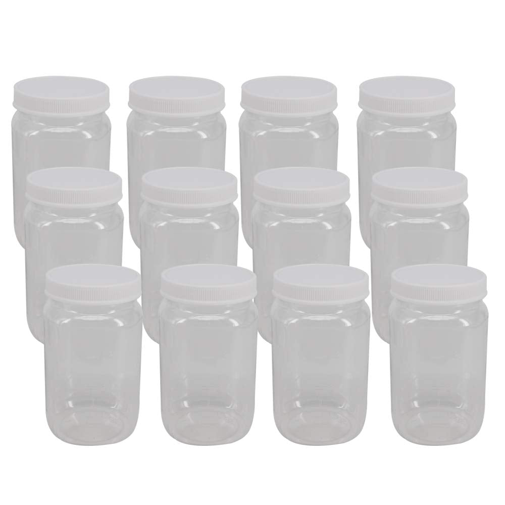 12 Pack 16 Oz Clear Plastic Mason Jars with Seal Lids M664