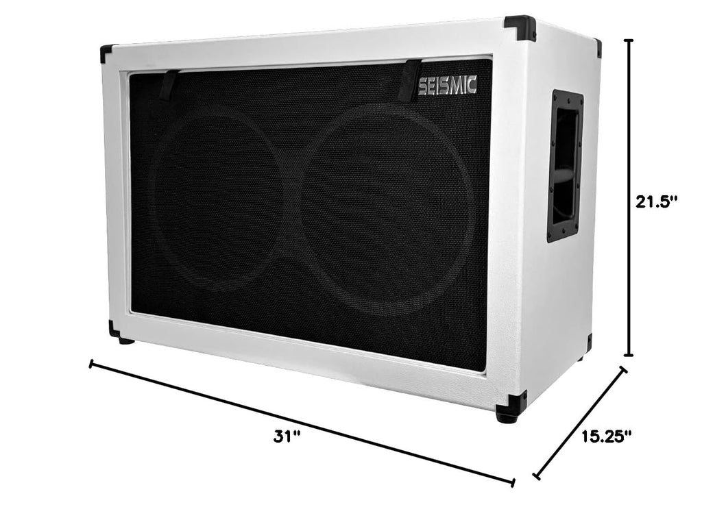 2x12 Empty Guitar Speaker Cabinet White Tolex Black Grill K7289