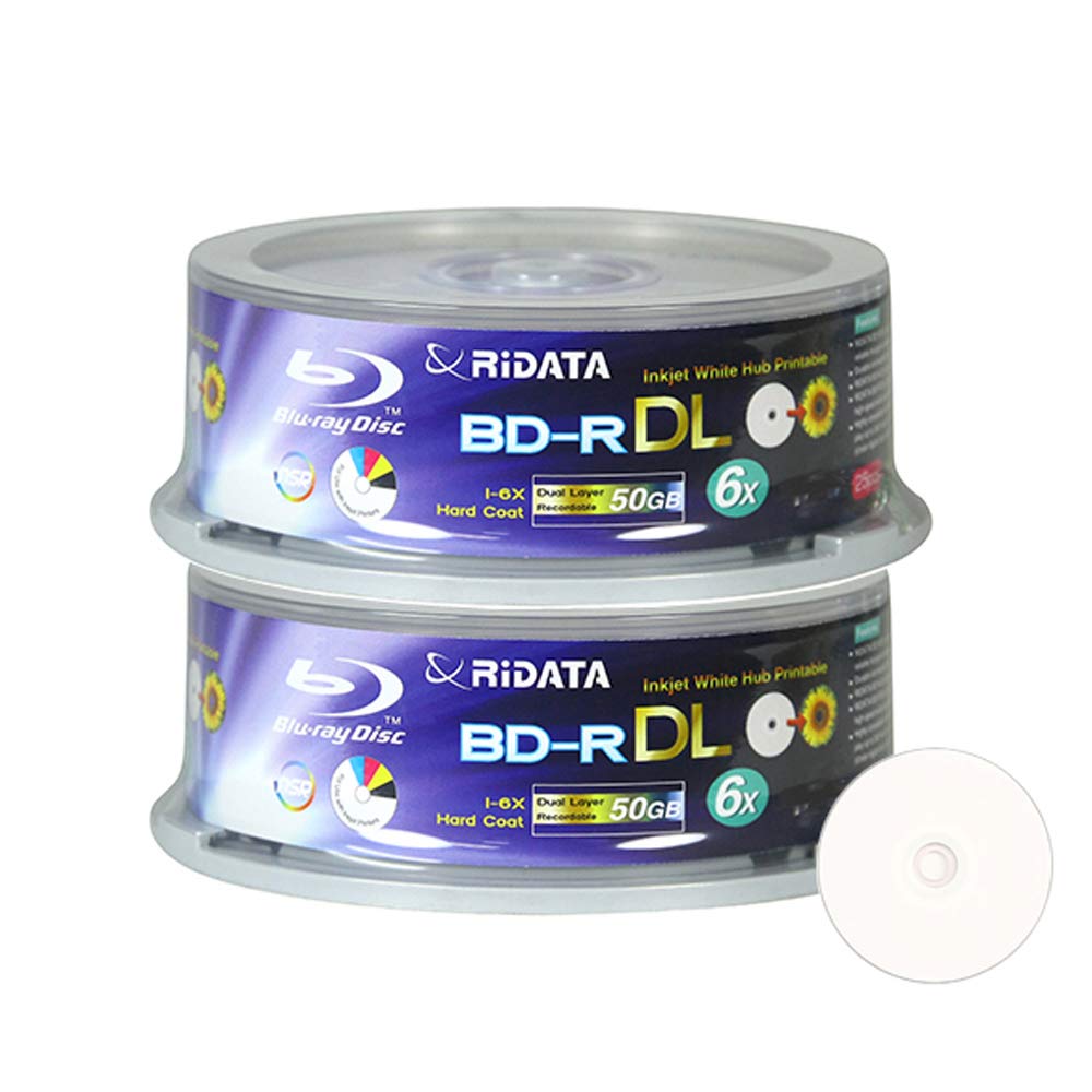 50 Pack BD-R DL Dual Layer 6X 50GB White Inkjet Printable Disc I510