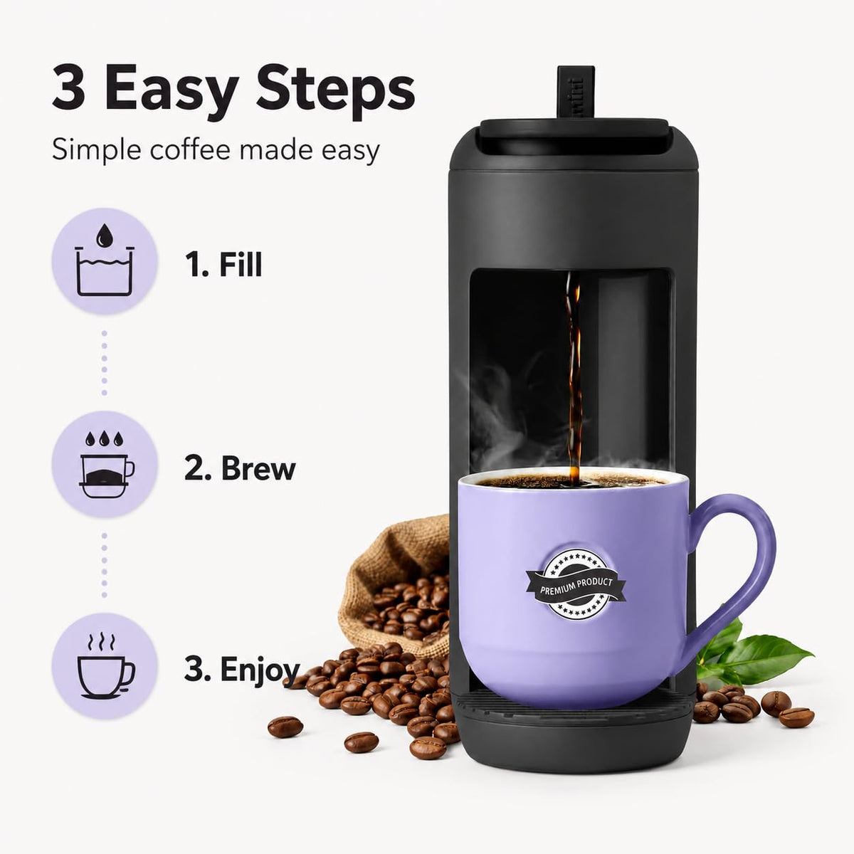 Single Serve K Cup Coffee Maker 12 oz Matte Black H7979