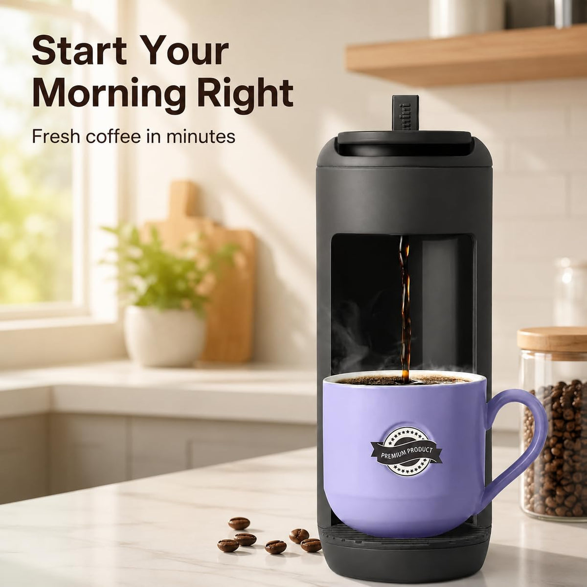 Single Serve K Cup Coffee Maker 12 oz Matte Black H7979