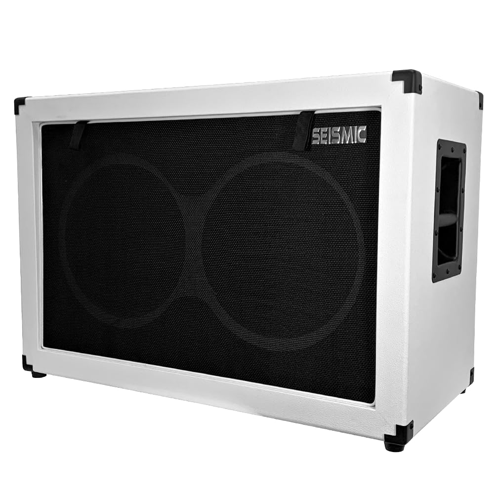 2x12 Empty Guitar Speaker Cabinet White Tolex Black Grill K7289