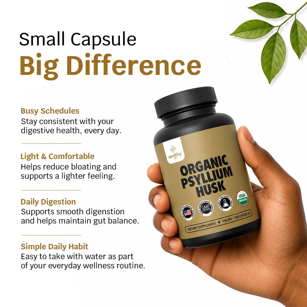 Organic Psyllium Husk Capsules 750 mg Fiber Supplement 250 Capsules Pack of 2 A78702