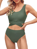 Scoop Neck High Waisted Two Piece Bikini Set L45844