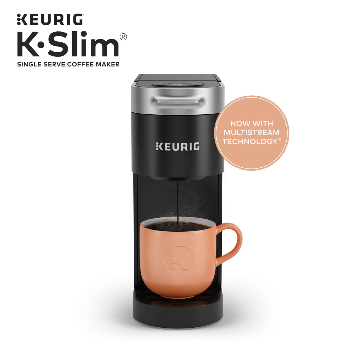 Single Serve K-Cup Pod Coffee Maker, 3 Brew Sizes, 46oz Removable Reservoir, Black O8407