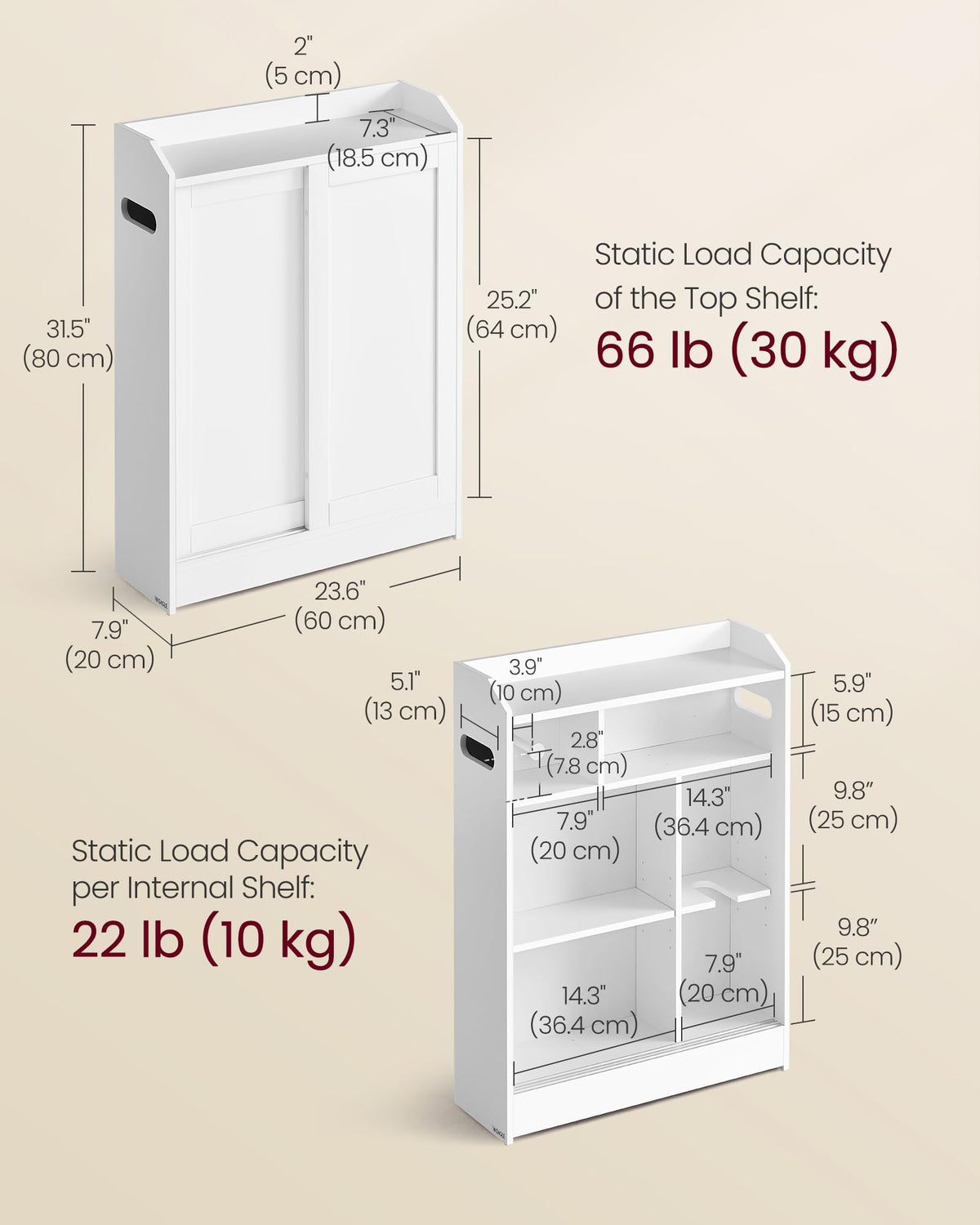 Slim Bathroom Storage Cabinet with Sliding Doors J6269