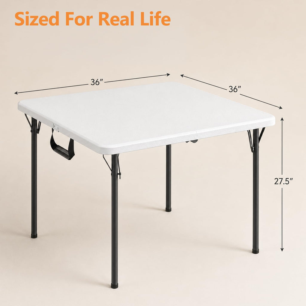 36" White Folding Card Table with Carrying Handle A32125