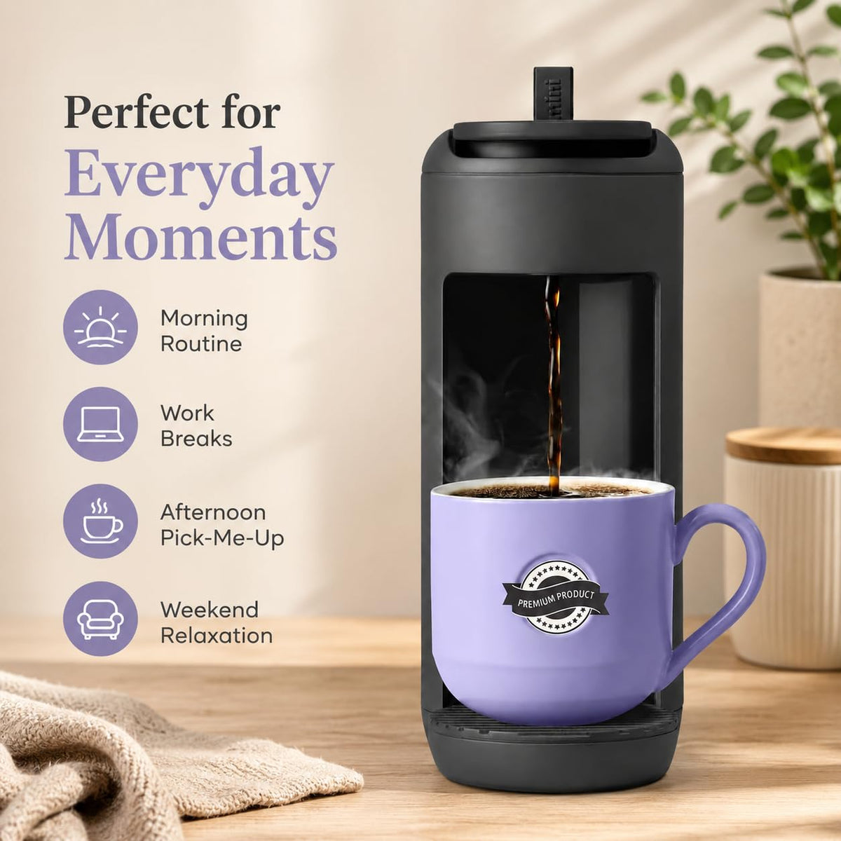 Single Serve K Cup Coffee Maker 12 oz Matte Black H7979
