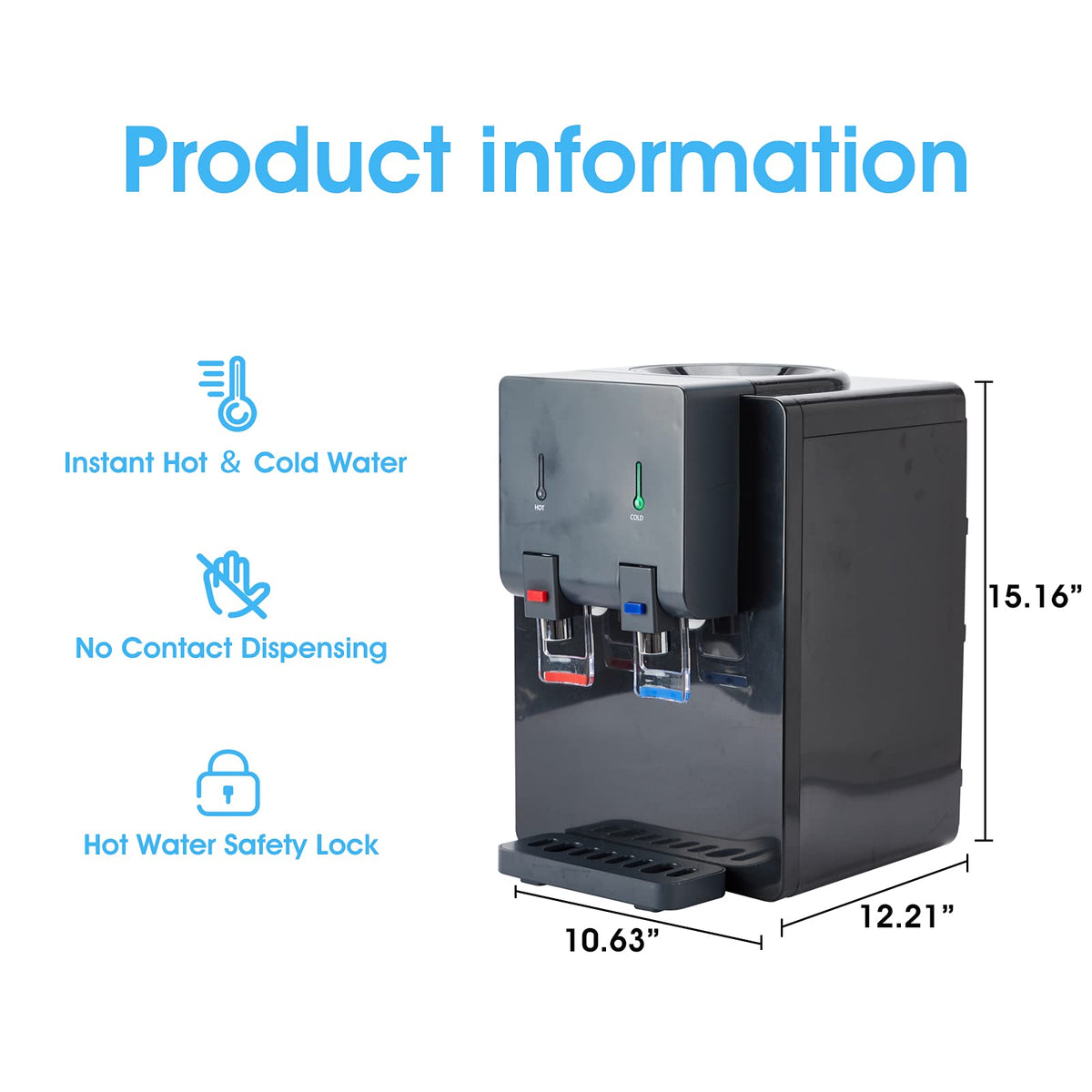 Top Loading Hot and Cold Water Cooler Dispenser, Black L6186