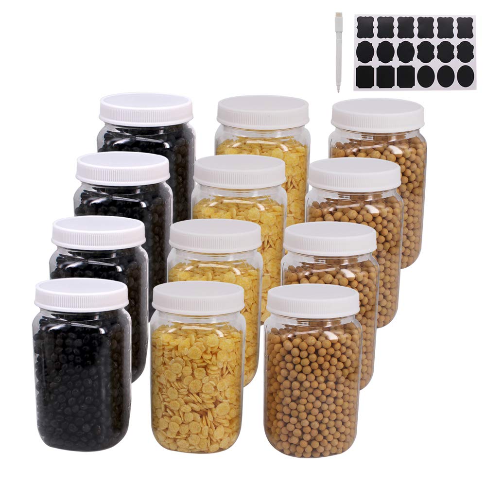 12 Pack 16 Oz Clear Plastic Mason Jars with Seal Lids M664