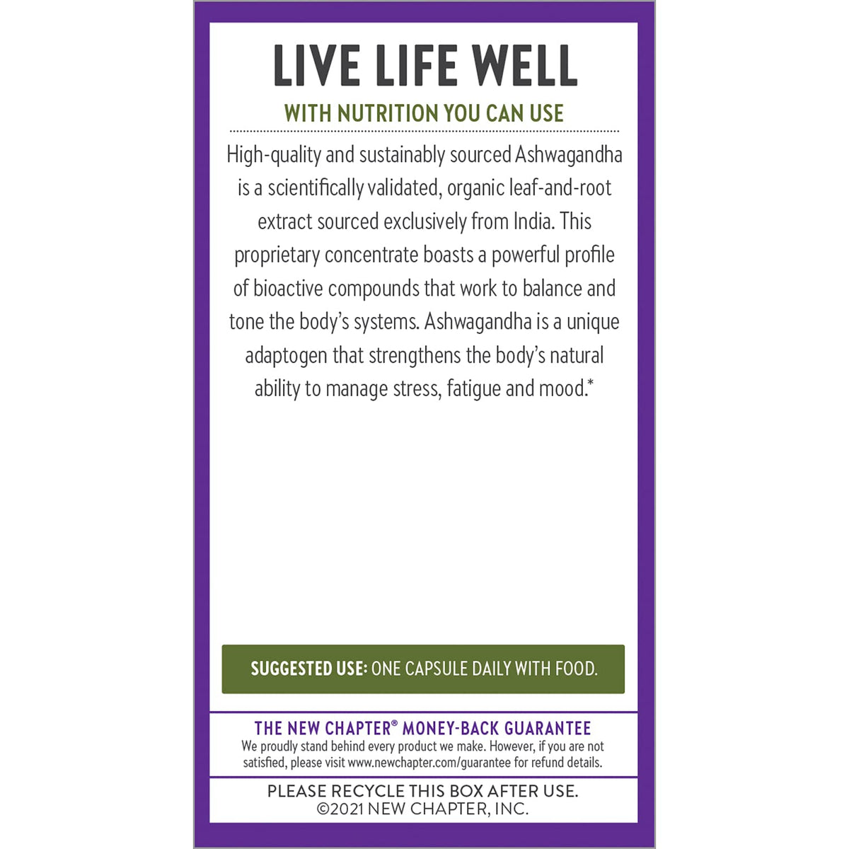 Organic Ashwagandha Supplement, 60 Count W4876