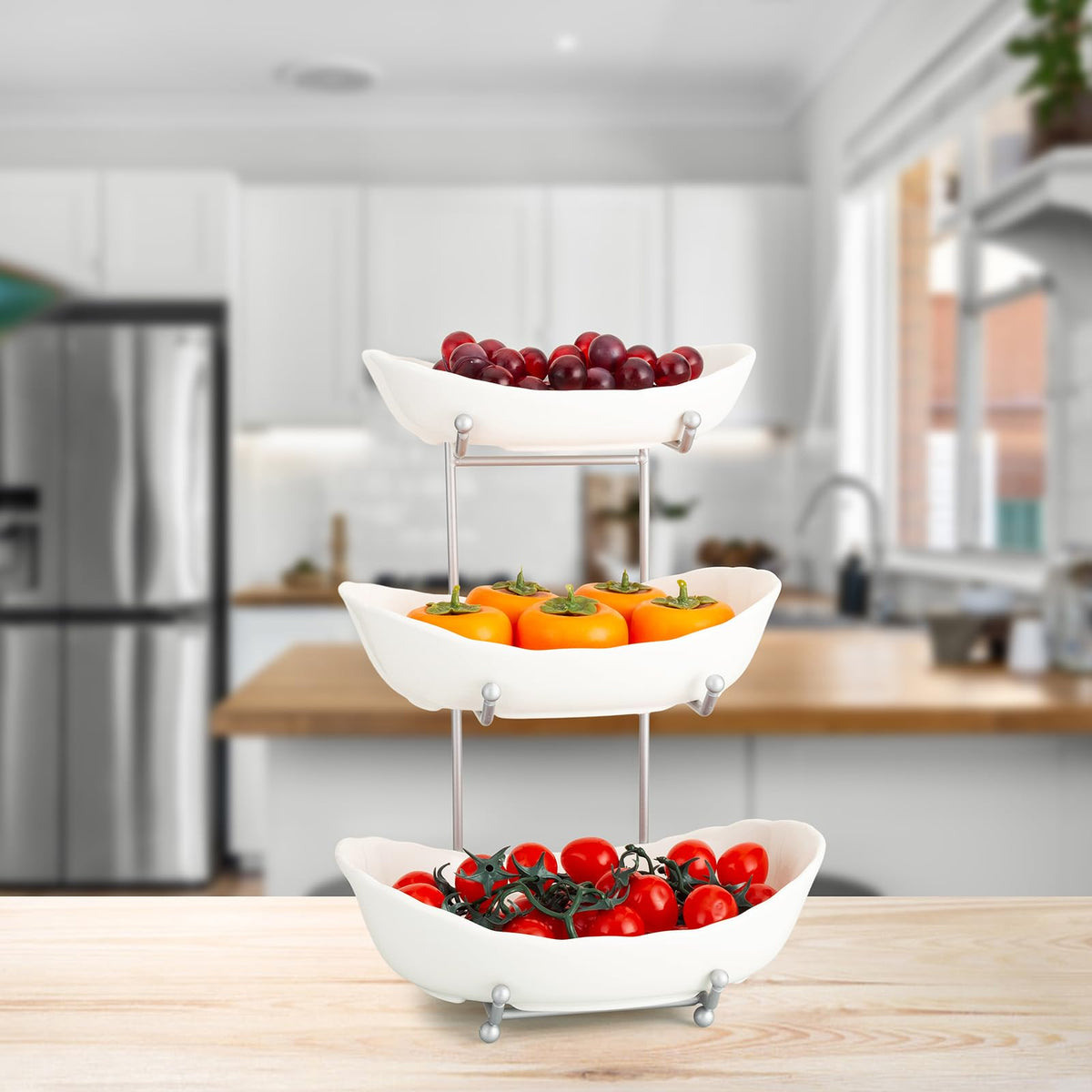 3 Tier Ceramic Fruit Bowl with Metal Stand J484