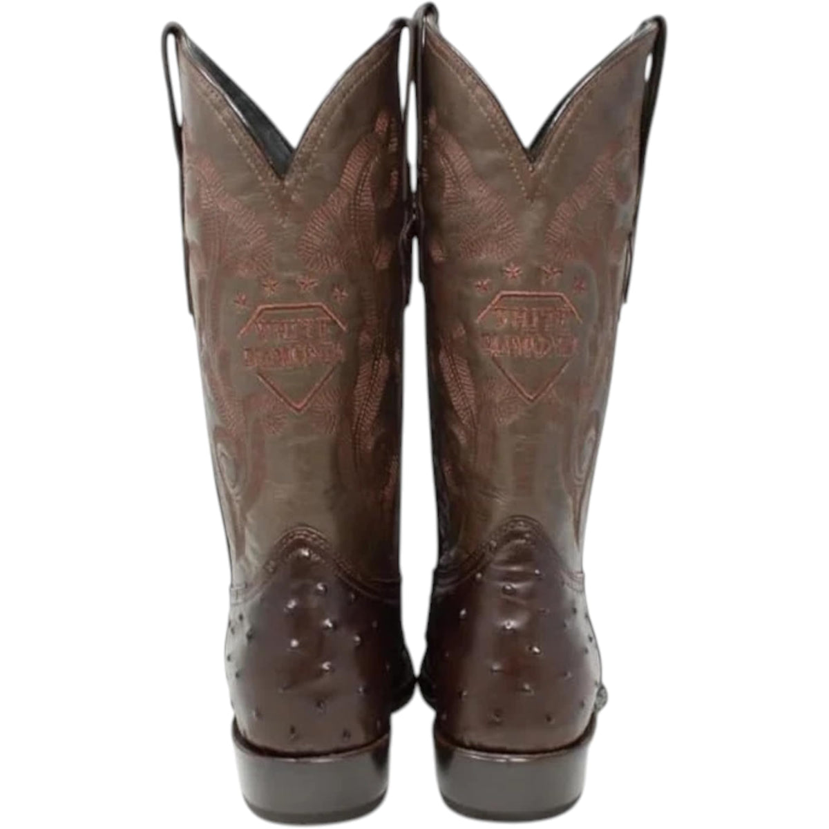 White Ostrich Print Leather Western Cowboy Boots U56394