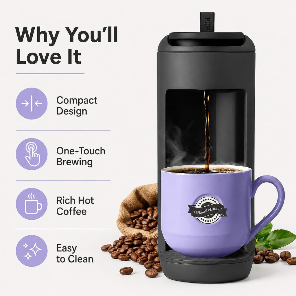 Single Serve K Cup Coffee Maker 12 oz Matte Black H7979