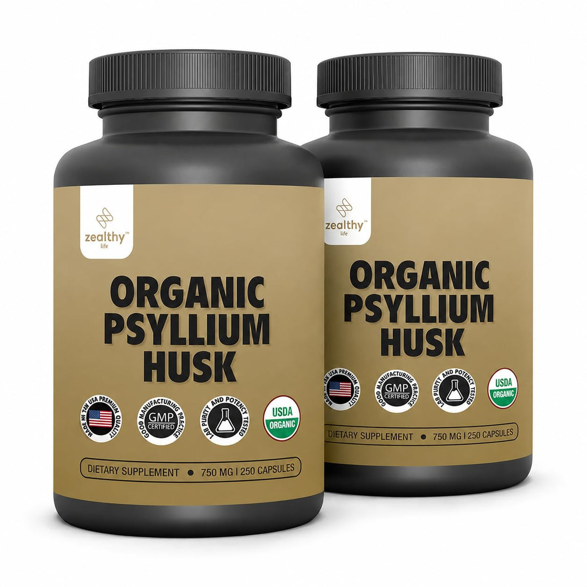 Organic Psyllium Husk Capsules 750 mg Fiber Supplement 250 Capsules Pack of 2 A78702