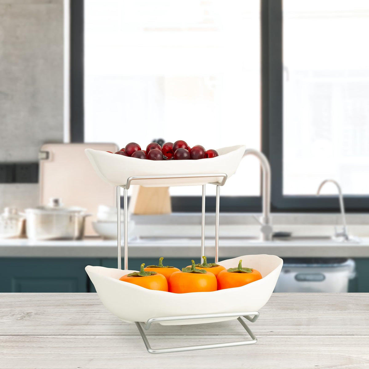 3 Tier Ceramic Fruit Bowl with Metal Stand J484