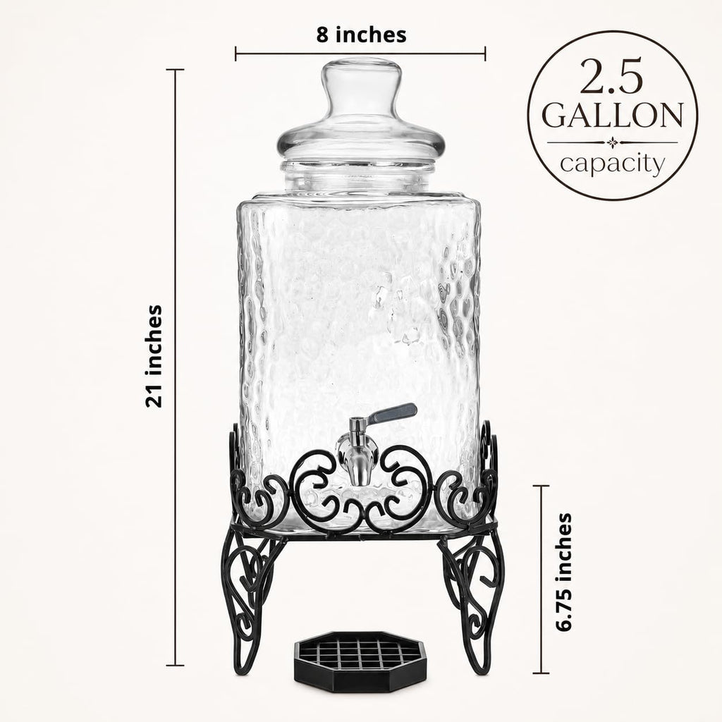 2.5 Gallon Glass Beverage Dispenser with Stand and Stainless Steel Spigot K368