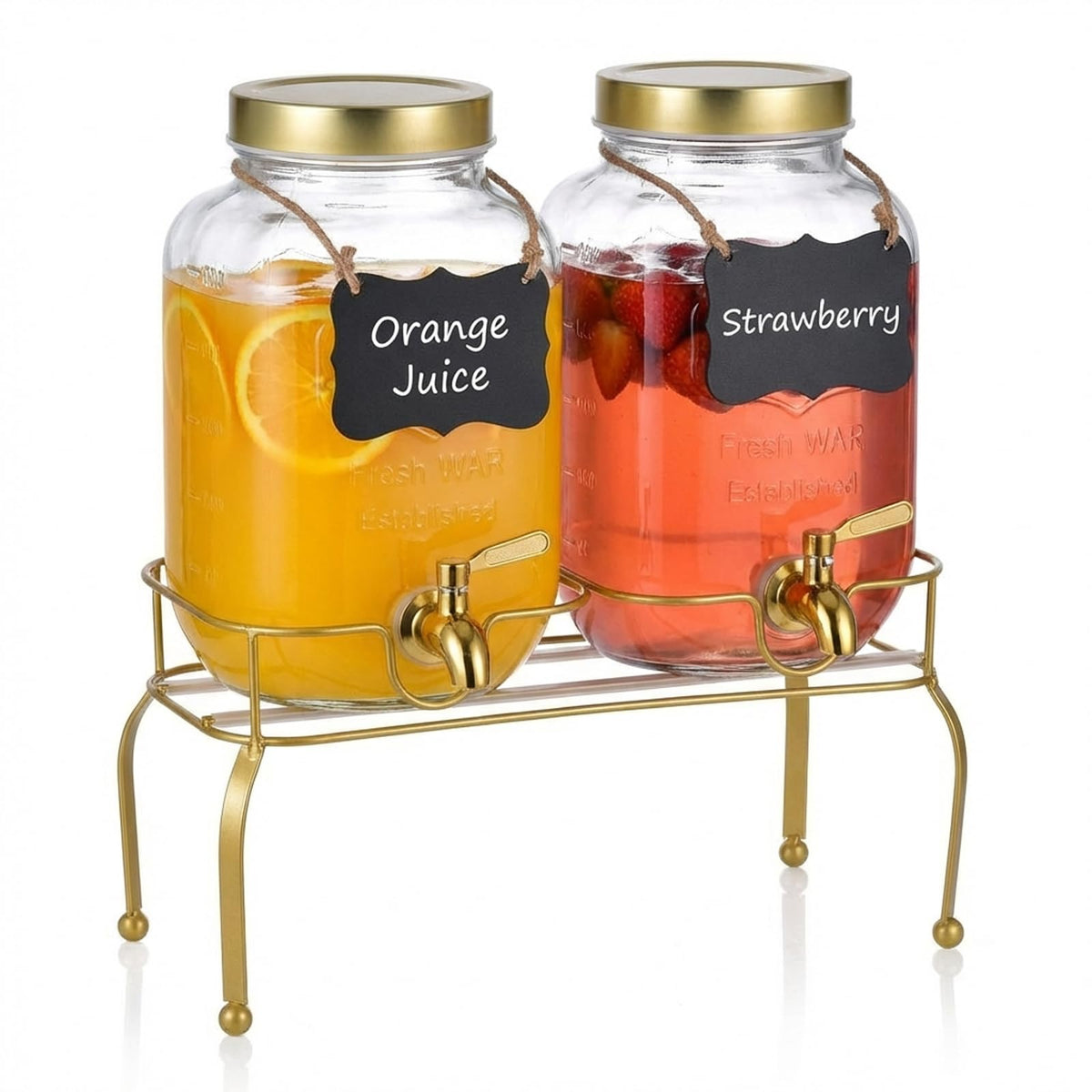 1 Gallon Glass Drink Dispenser Set of 2 with Stand Q4298