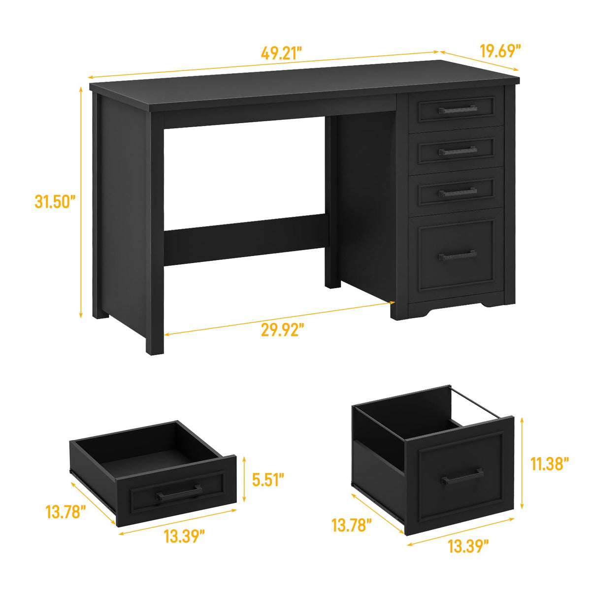 Black Executive Desk with File Drawer K825