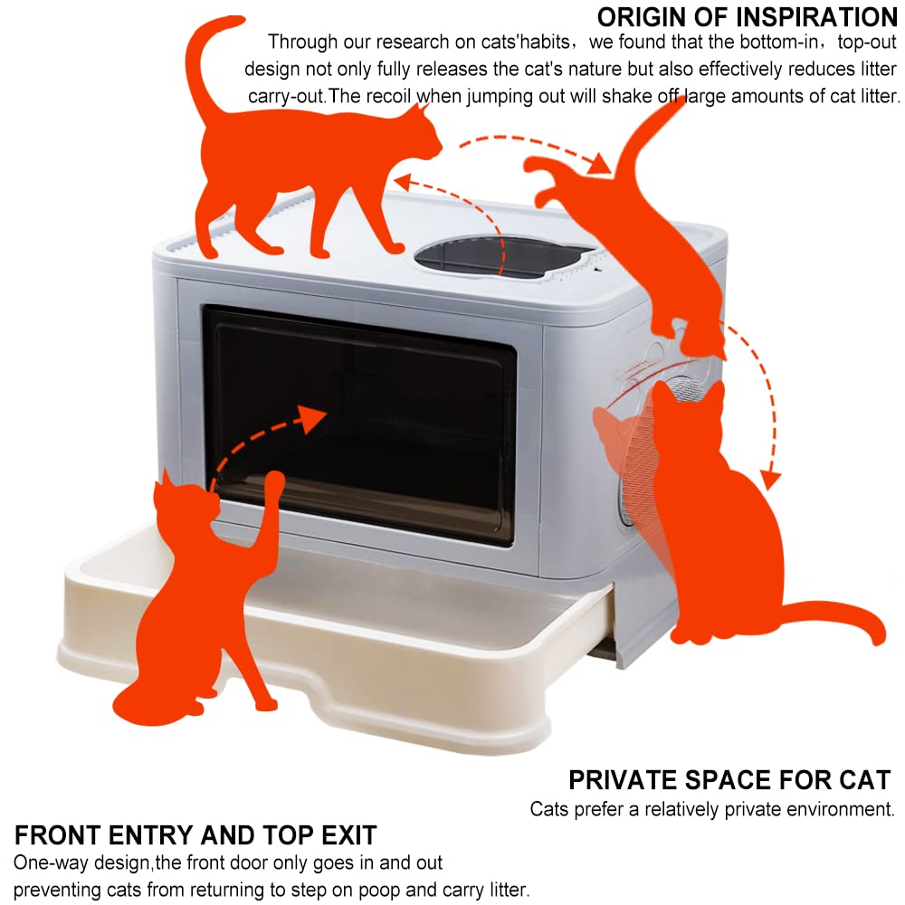 Foldable Top Entry Cat Litter Box with Lid and Scoop, Grey E9992