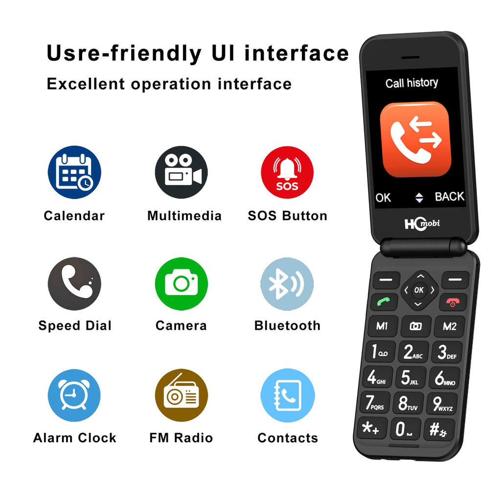 Unlocked Flip Phone with Big Buttons and SOS Button, Matte Black O2570