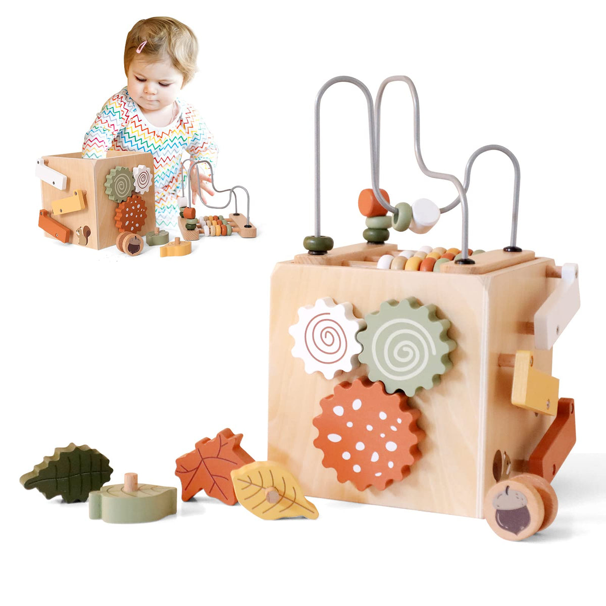 5 in 1 Wooden Activity Cube Bead Maze Shape Sorter M8016