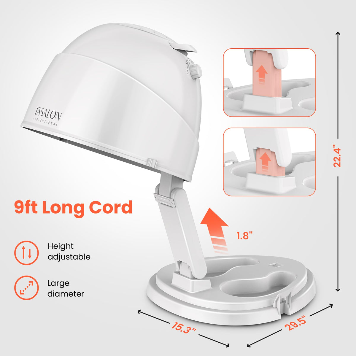 Portable Height Adjustable Hooded Hair Dryer White C14775