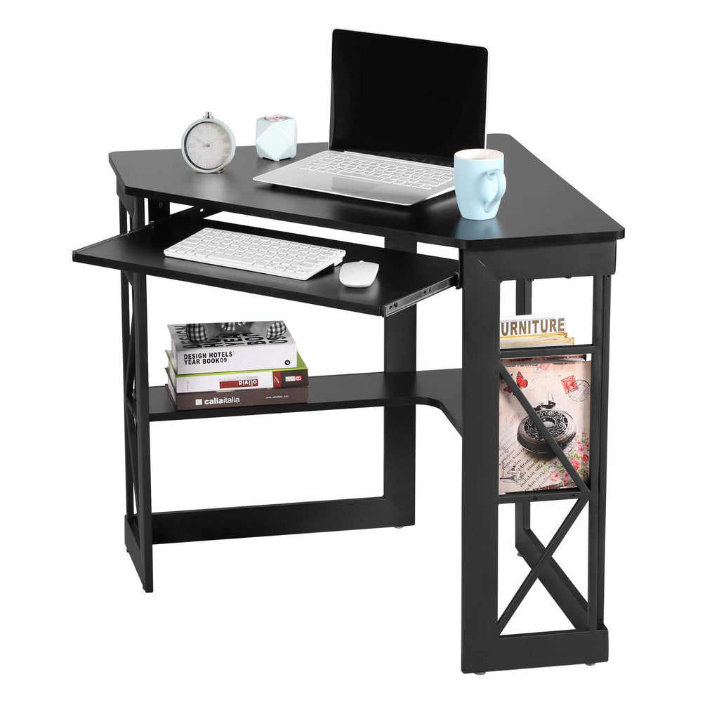 Black Corner Computer Desk with Keyboard Tray O6634