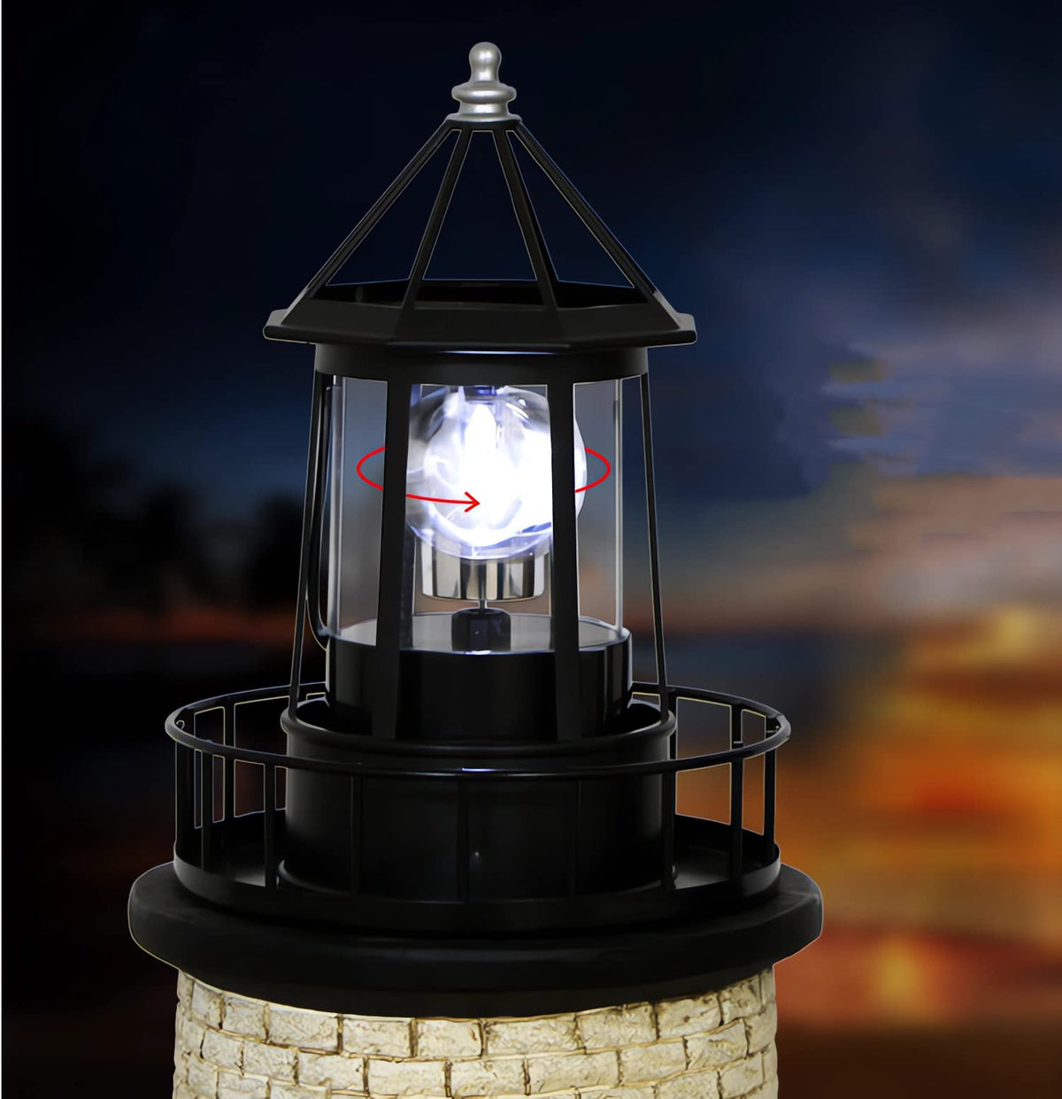 Black Solar Rotating Lighthouse Lamp J845