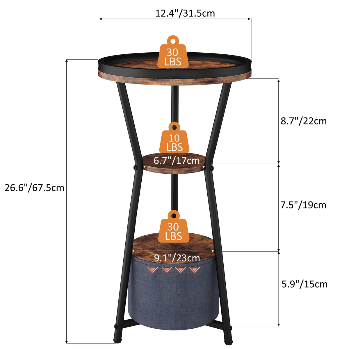 Round 3-Tier Side Table I720