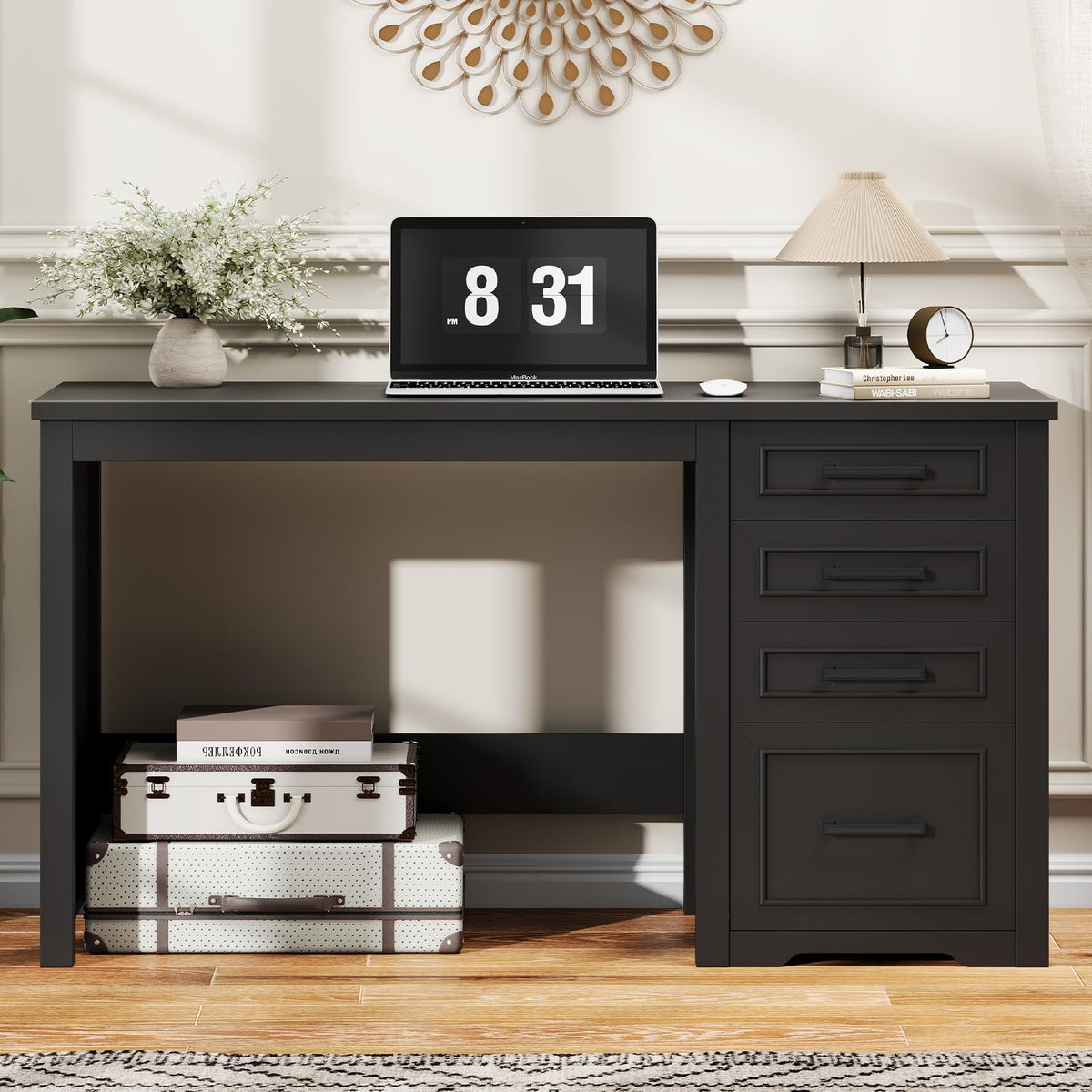 Black Executive Desk with File Drawer K825