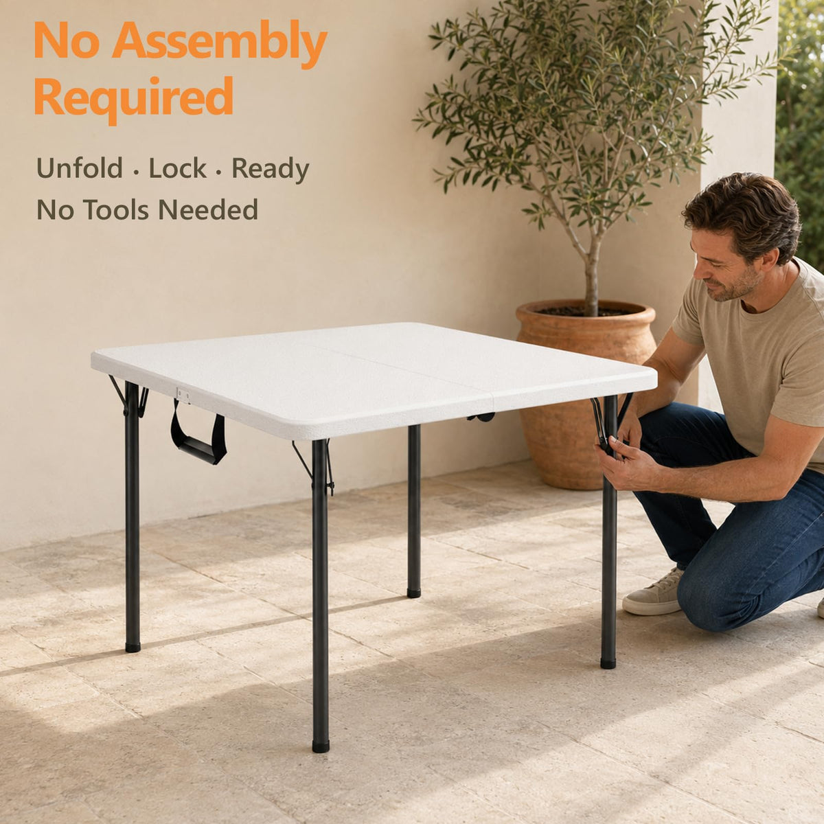 36" White Folding Card Table with Carrying Handle A32125