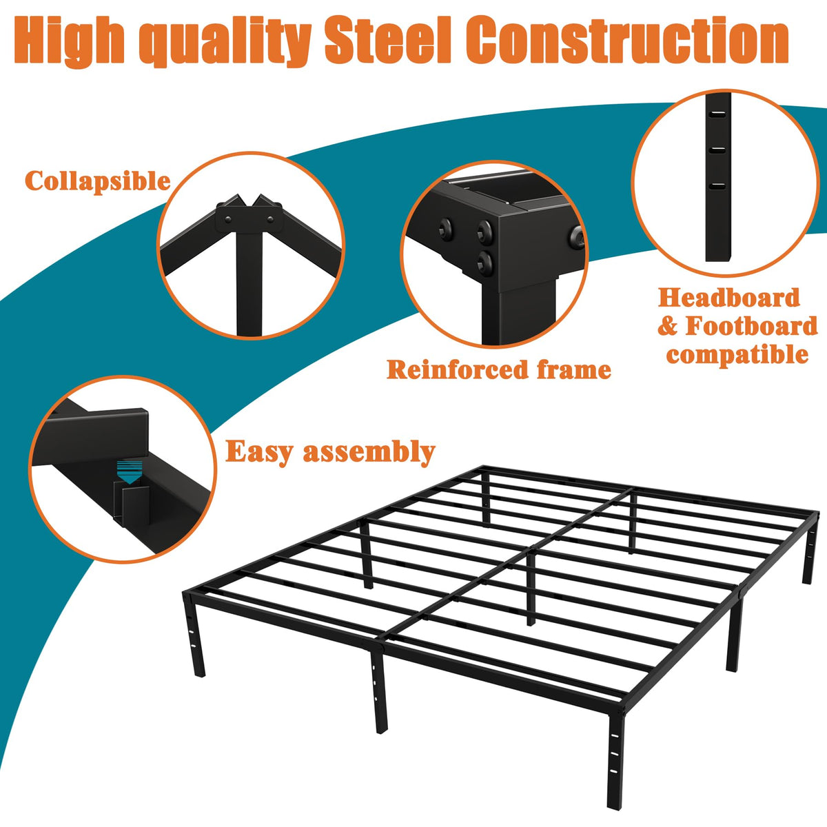 King Size Black Metal Bed Frame with Underbed Storage K356818