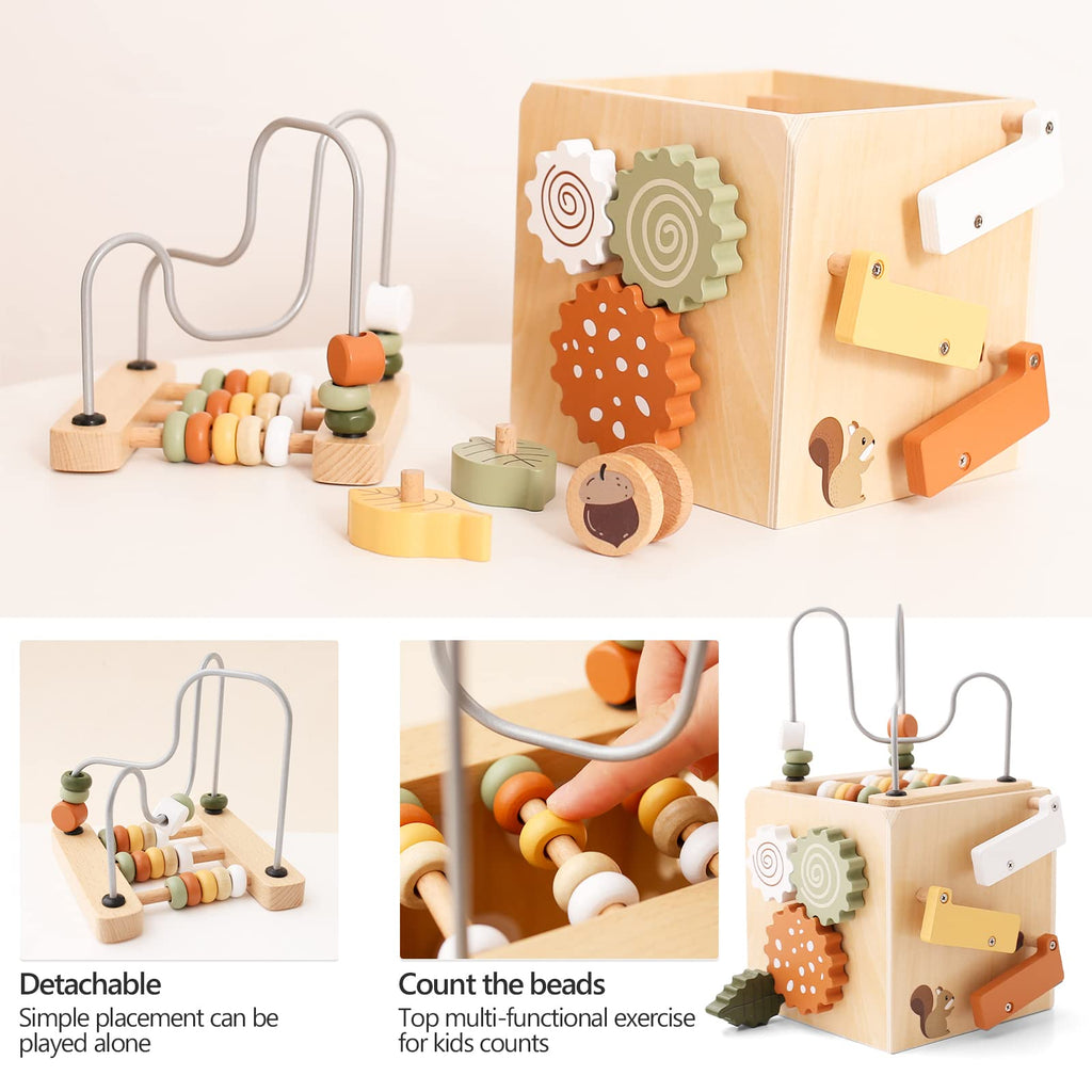 5 in 1 Wooden Activity Cube Bead Maze Shape Sorter M8016
