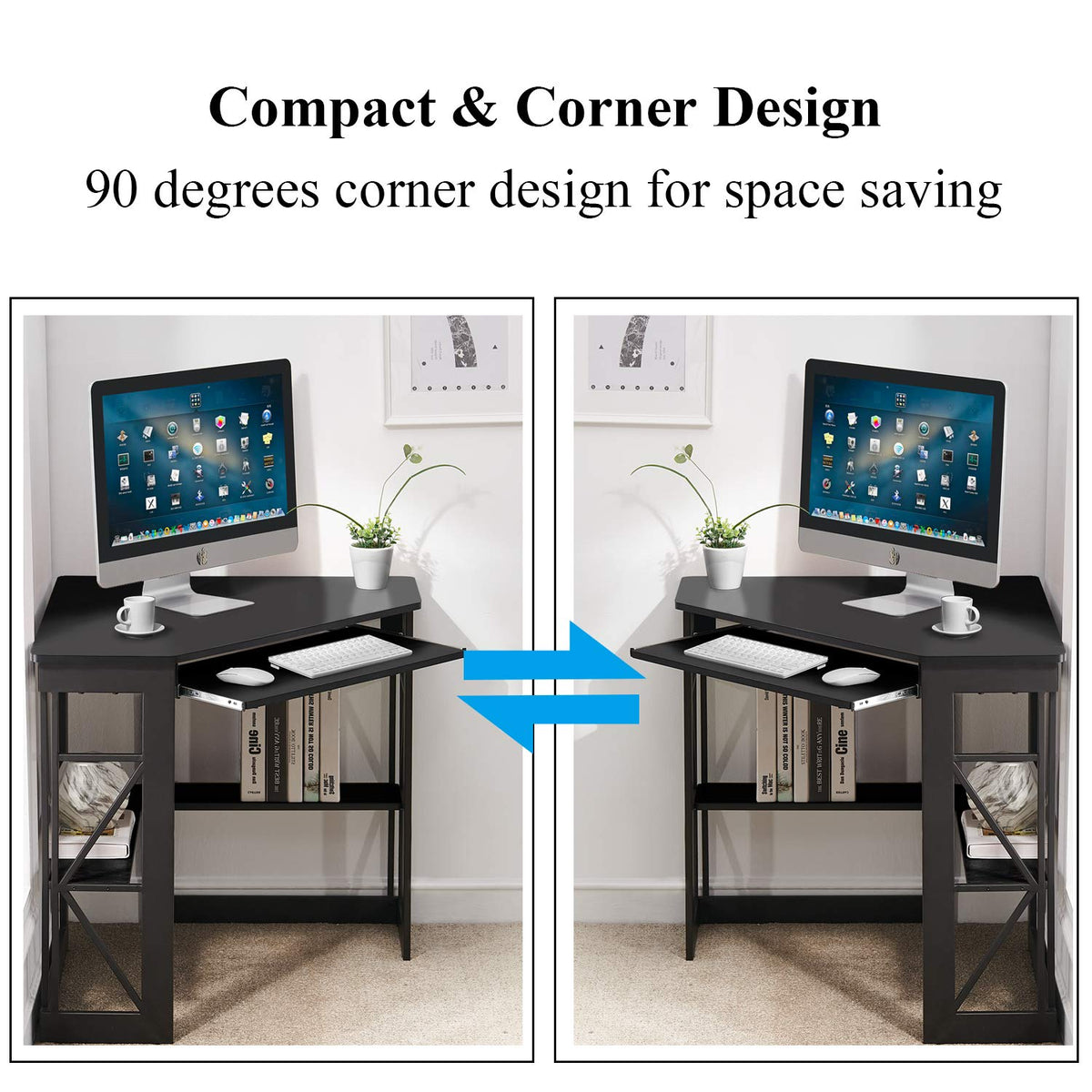 Black Corner Computer Desk with Keyboard Tray O6634
