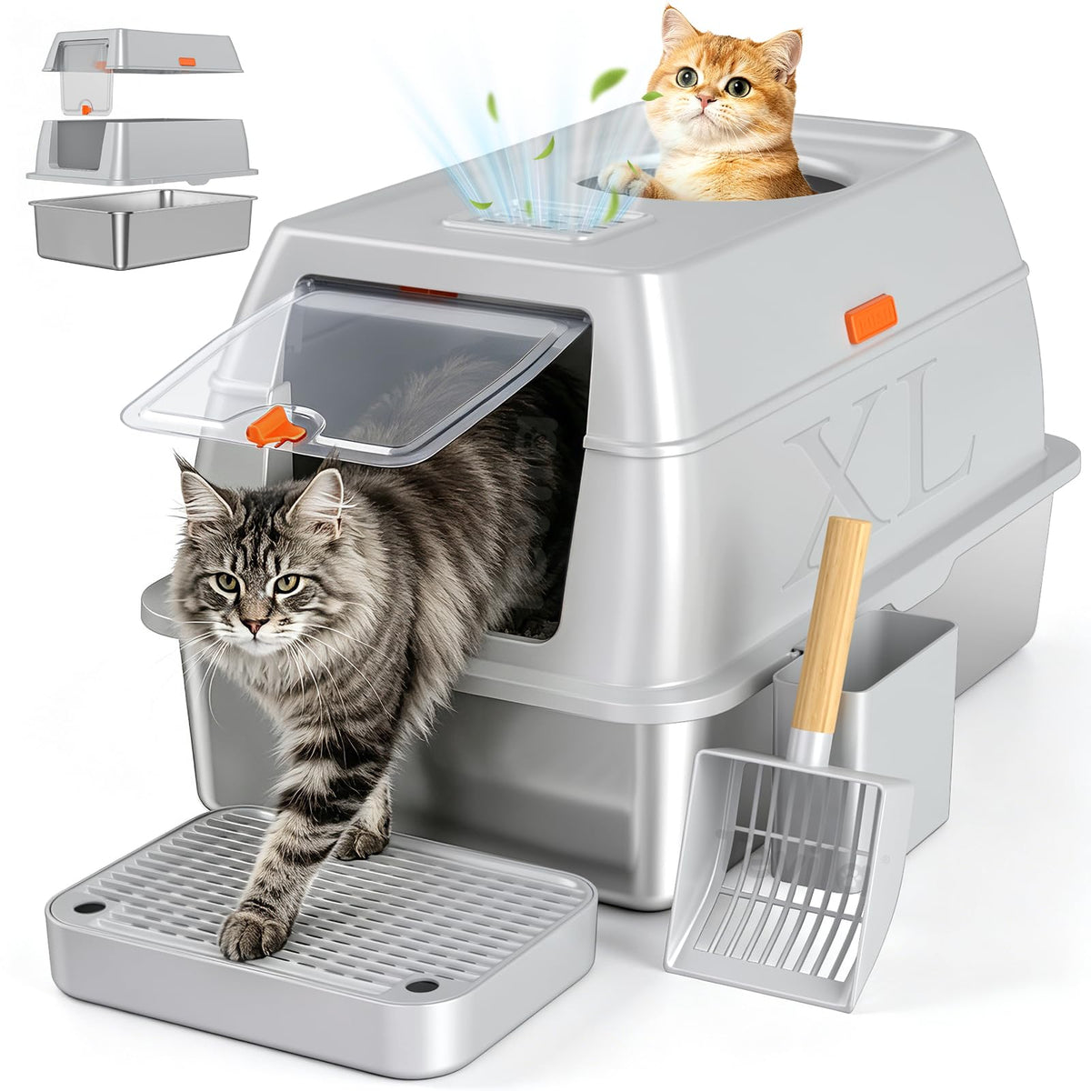 XL Enclosed Stainless Steel Litter Box with Lid A7974