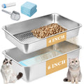 Stainless Steel Sifting Cat Litter Box with Scoop and Pee Pad C487156