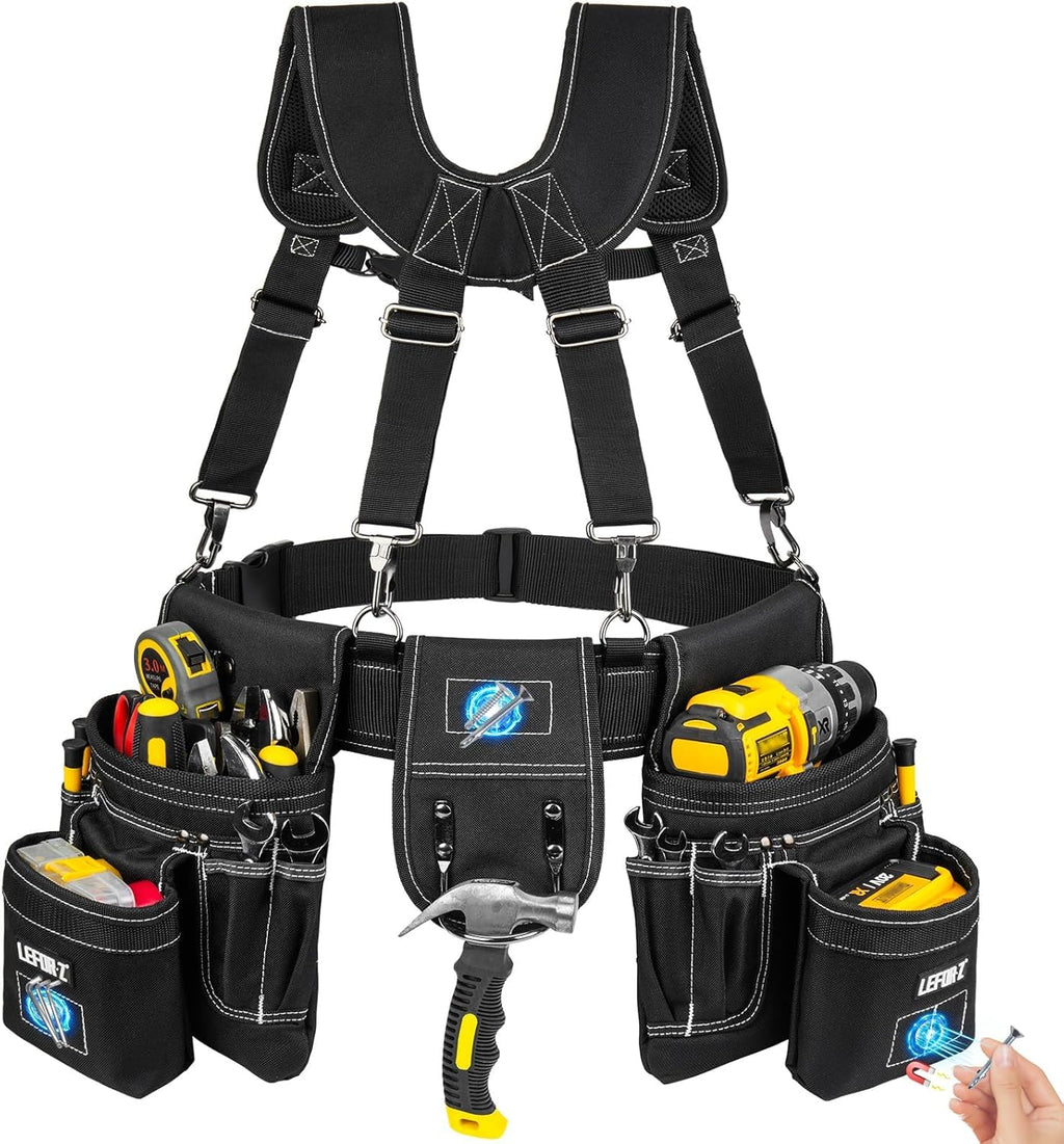 27-Pockets Heavy Duty Tool Belt with Suspenders K16014