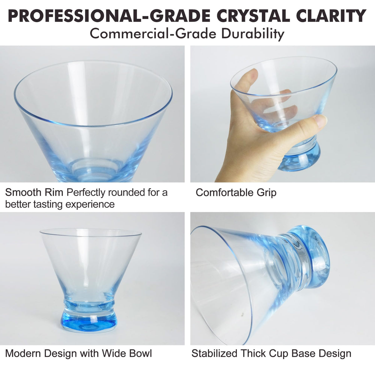 Multi Colored Stemless Martini Glasses Set of 6 B880