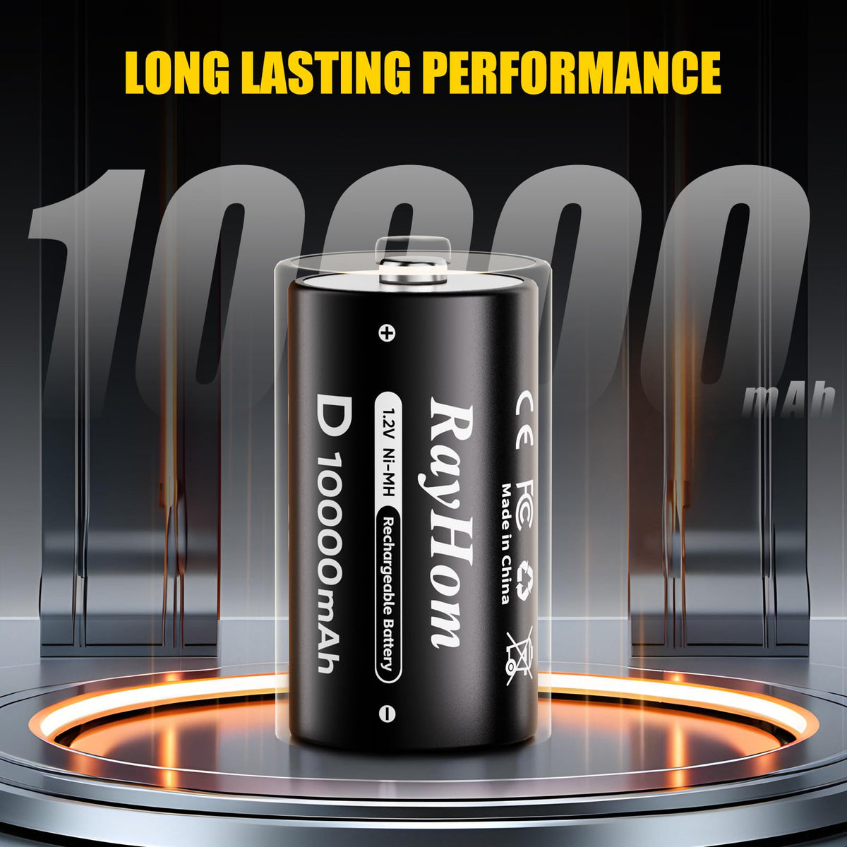 4 Pack 10000mAh Rechargeable D NiMH Batteries with 4 Slot Charger P5887