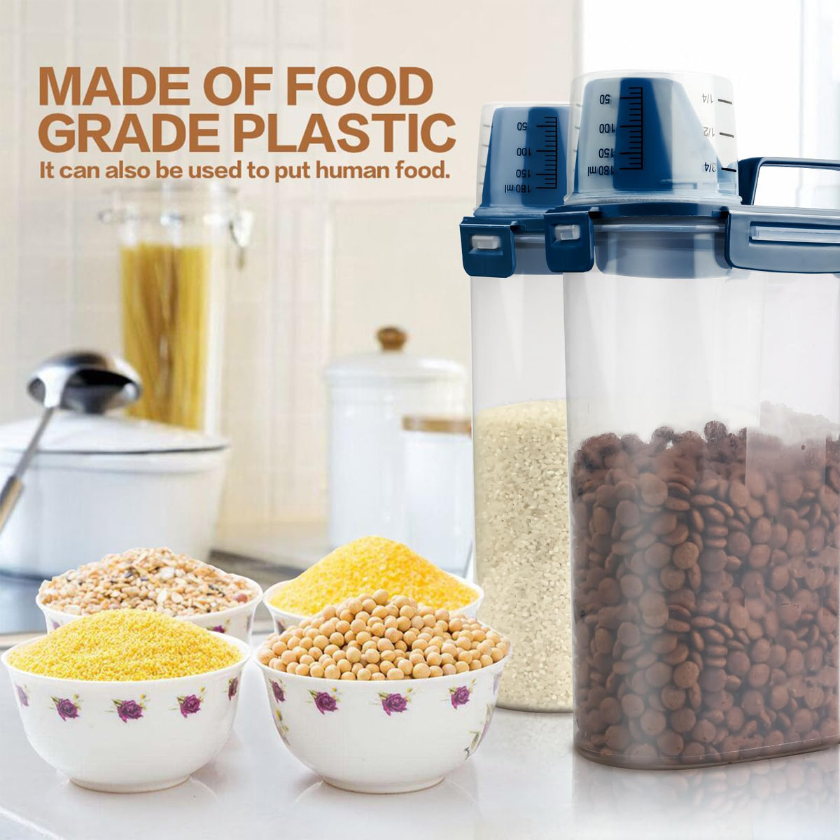 Airtight Pet Food Storage Container with Measuring Cup O12969